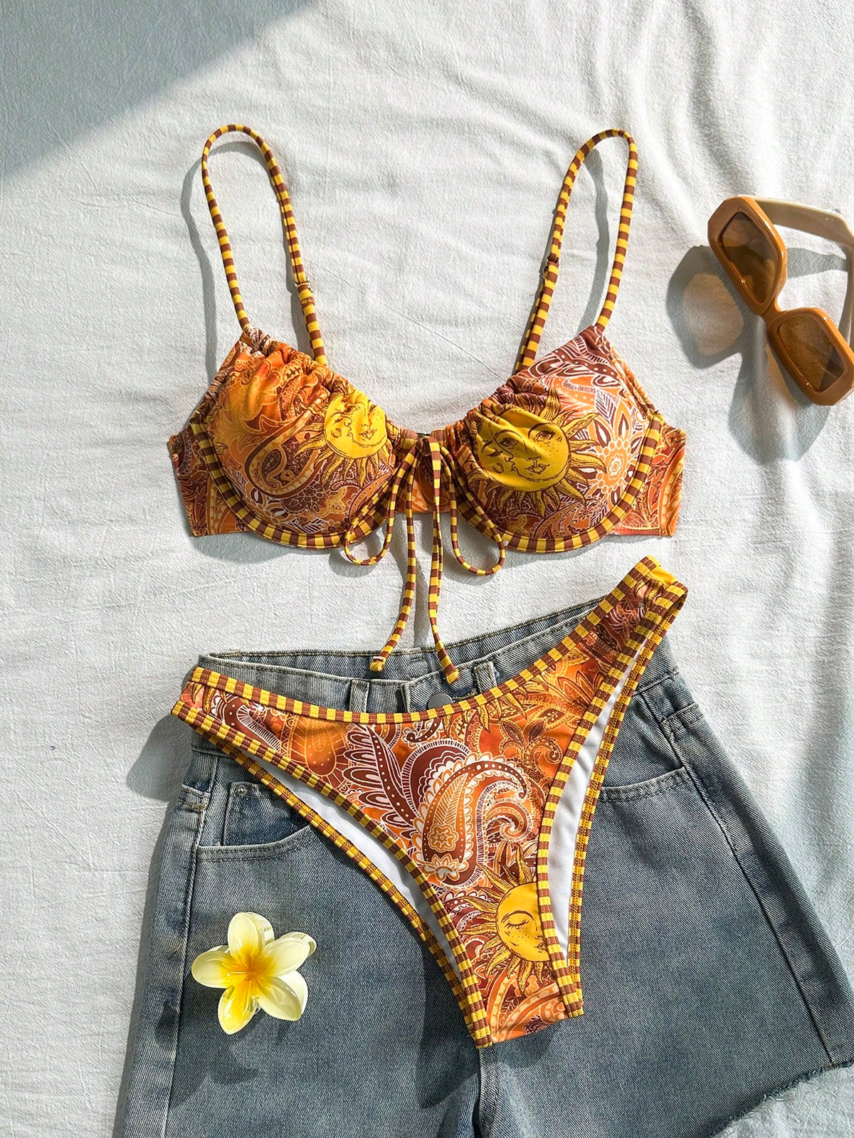 Swim Mod Summer Women's Sexy Spaghetti Strap Beach Vacation Bikini Swimsuit 2 Pieces Set