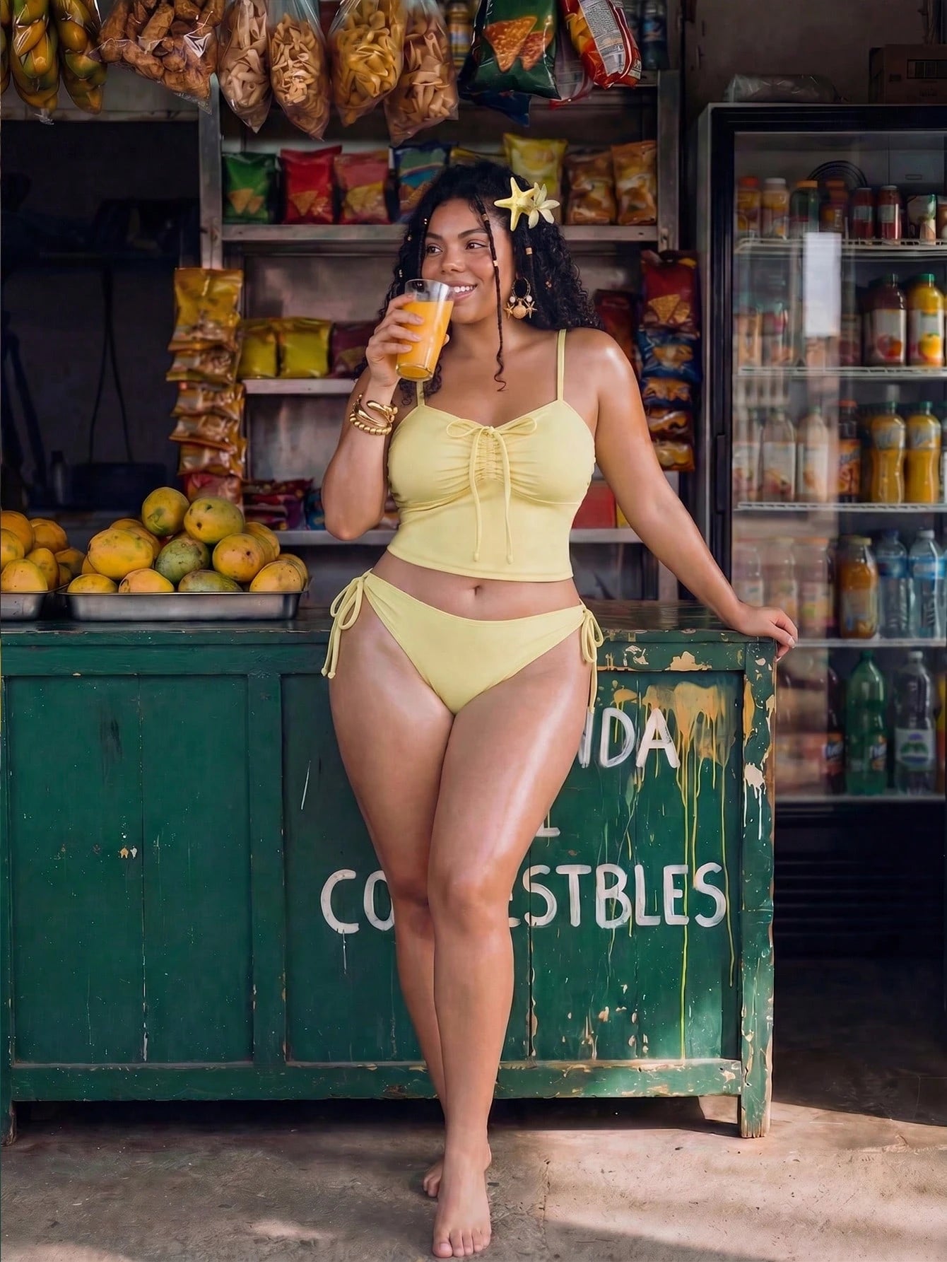 Swim Mod Women Plus Size 2-Piece Elegant Butter Yellow Bikini Set,Ruched Bow Tie Top,Adjustable Side Tie Bottoms,Modest Summer Beach Vacation Holiday,Holiday