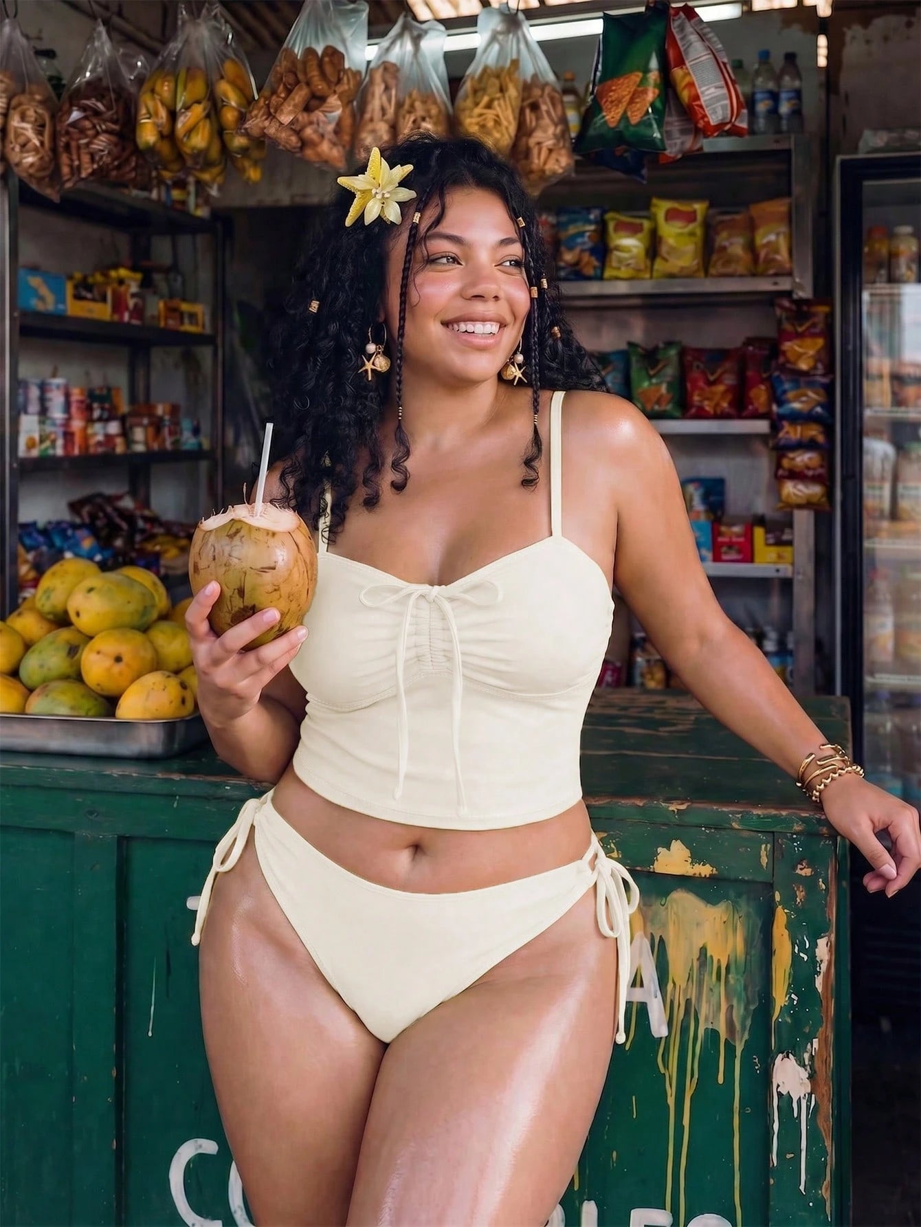 Swim Mod Women Plus Size 2-Piece Elegant Butter Yellow Bikini Set,Ruched Bow Tie Top,Adjustable Side Tie Bottoms,Modest Summer Beach Vacation Holiday,Holiday