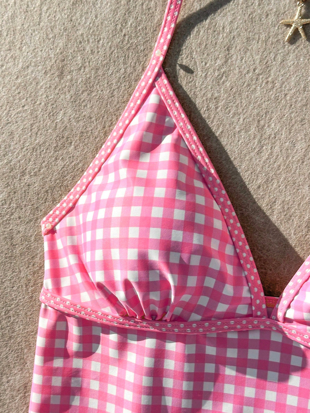 Swim Mod Women's 2-Piece Gingham Print Random Camisole Top And Shorts Bikini Set, Summer Beach
