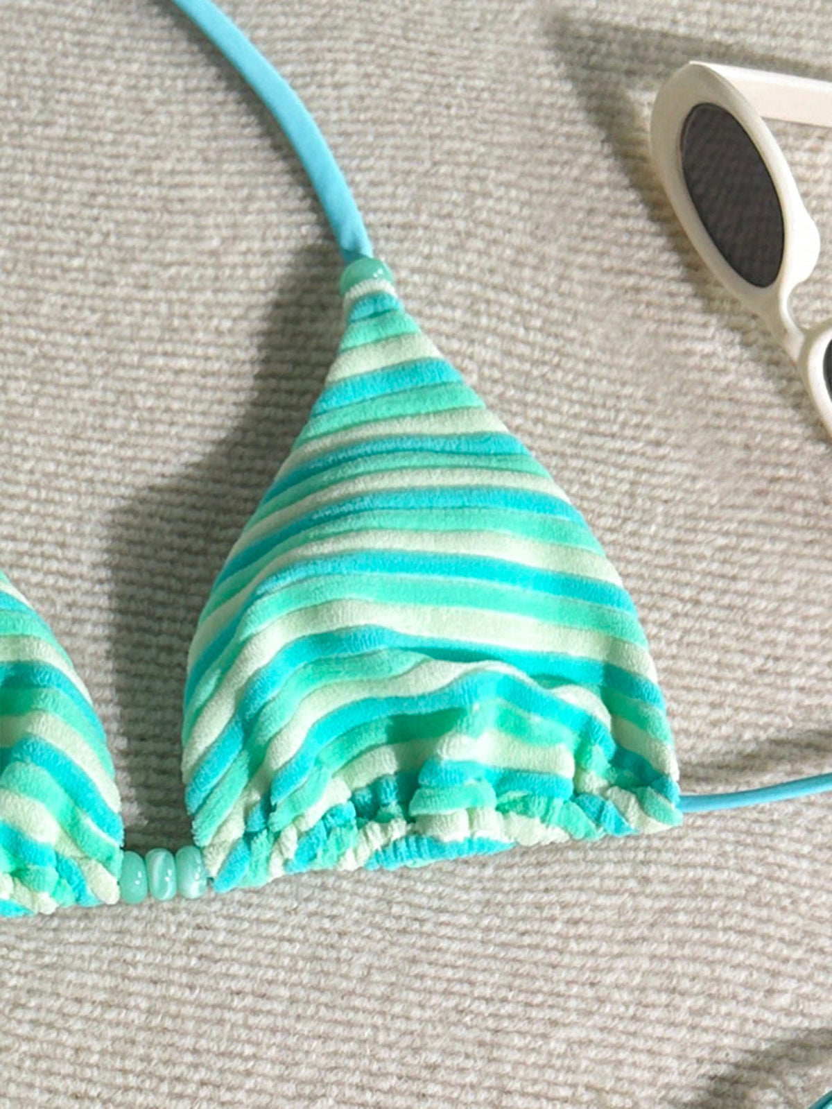 Swim Mod Women's Light Blue Striped Bikini Set,2 Pieces Beaded Cute Summer Bathing Suits For Casual Beach,Holiday,Vacation,Resort,Cruise & Boho Music Festival
