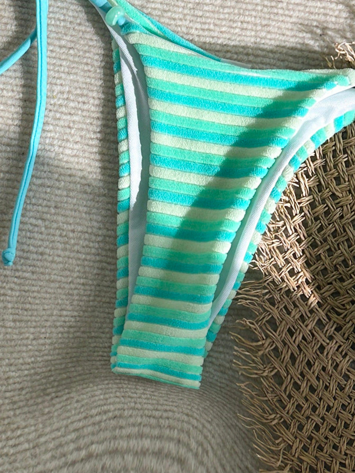 Swim Mod Women's Light Blue Striped Bikini Set,2 Pieces Beaded Cute Summer Bathing Suits For Casual Beach,Holiday,Vacation,Resort,Cruise & Boho Music Festival