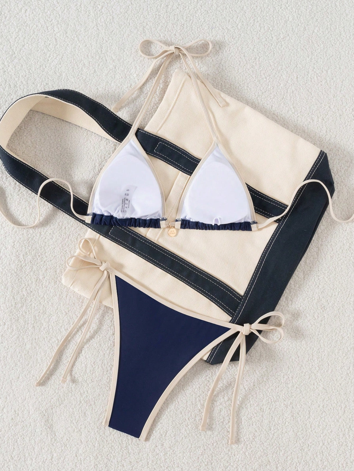 Swim Mod Women's New Solid Color Triangle Cup Bikini Set, Sexy Tie-Up Two Pieces Swimsuit For Summer Beach Vacation