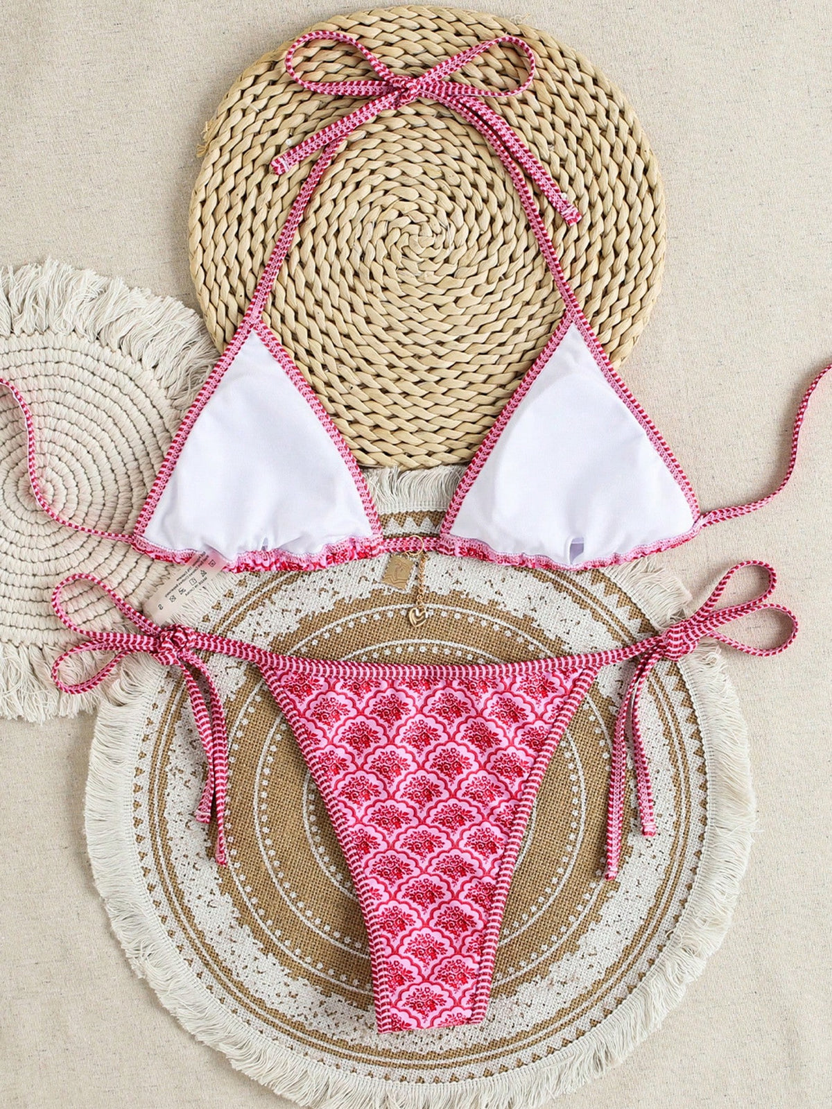 Swim Mod Women's New Solid Color Triangle Cup Bikini Set, Sexy Tie-Up Two Pieces Swimsuit For Summer Beach Vacation