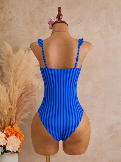 Swim Mod Women's One-Piece Tropical Sexy Cute Striped Multicolor Print Adjustable Shoulder Strap Ruffle Hot-Selling Beach Vacation Casual Elegant Valentine's Day Party Bikini One-Piece Swimsuit