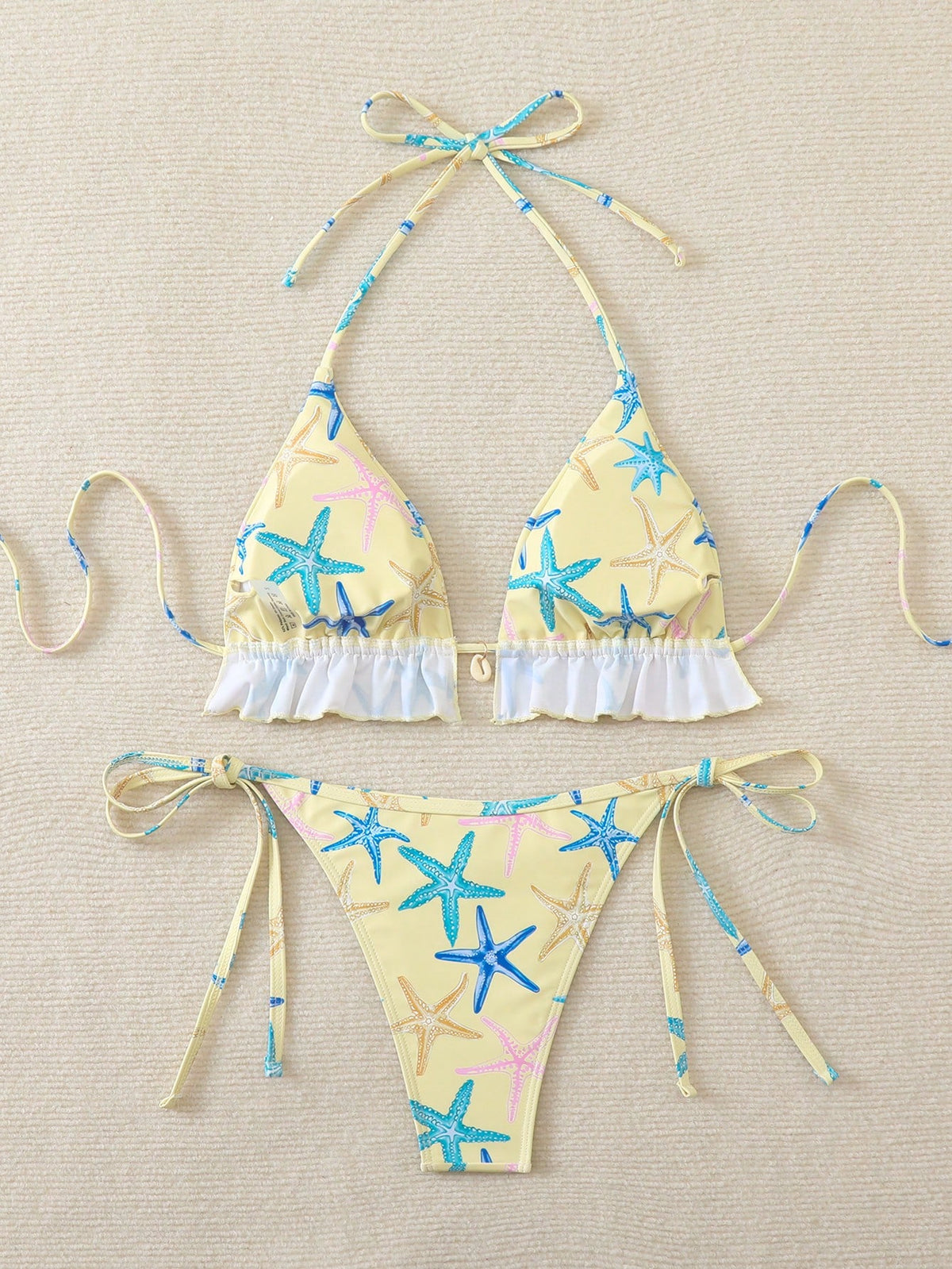Swim Mod Women's Random Starfish Print Cute Sweet Beach Vacation 2 Pieces Swimwear, Summer