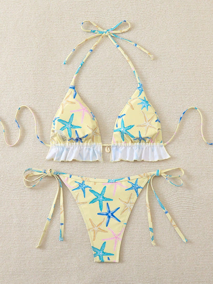 Swim Mod Women's Random Starfish Print Cute Sweet Beach Vacation 2 Pieces Swimwear, Summer