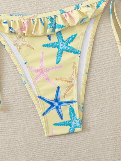 Swim Mod Women's Random Starfish Print Cute Sweet Beach Vacation 2 Pieces Swimwear, Summer