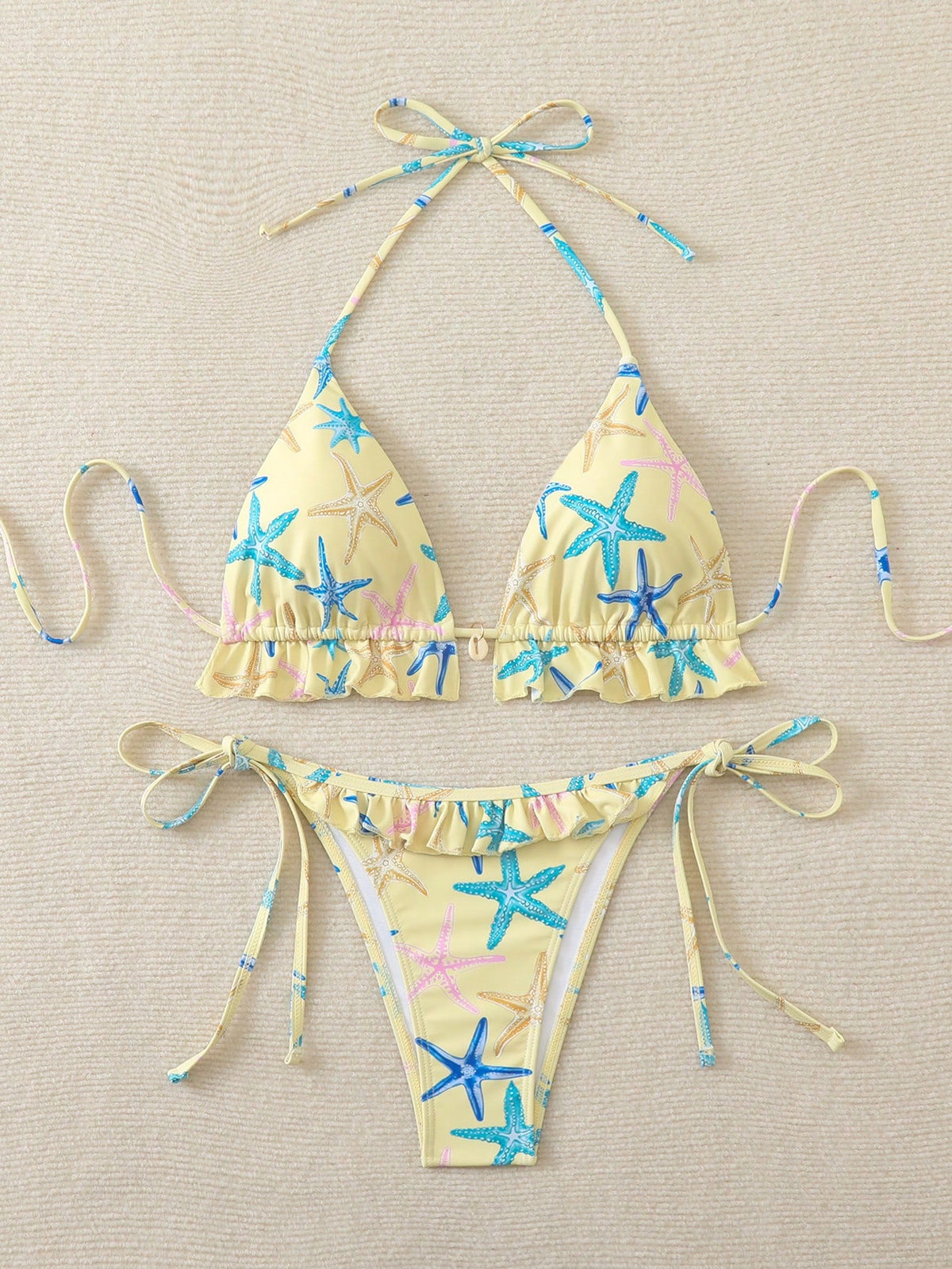 Swim Mod Women's Random Starfish Print Cute Sweet Beach Vacation 2 Pieces Swimwear, Summer