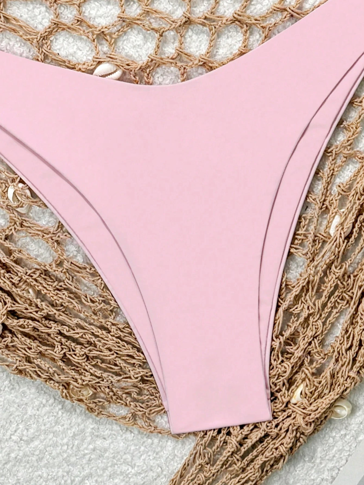 Swim Mod Women's Solid Color Halter Tie Front Bikini Set, Simple And Fashionable For Casual Daily Wear Summer