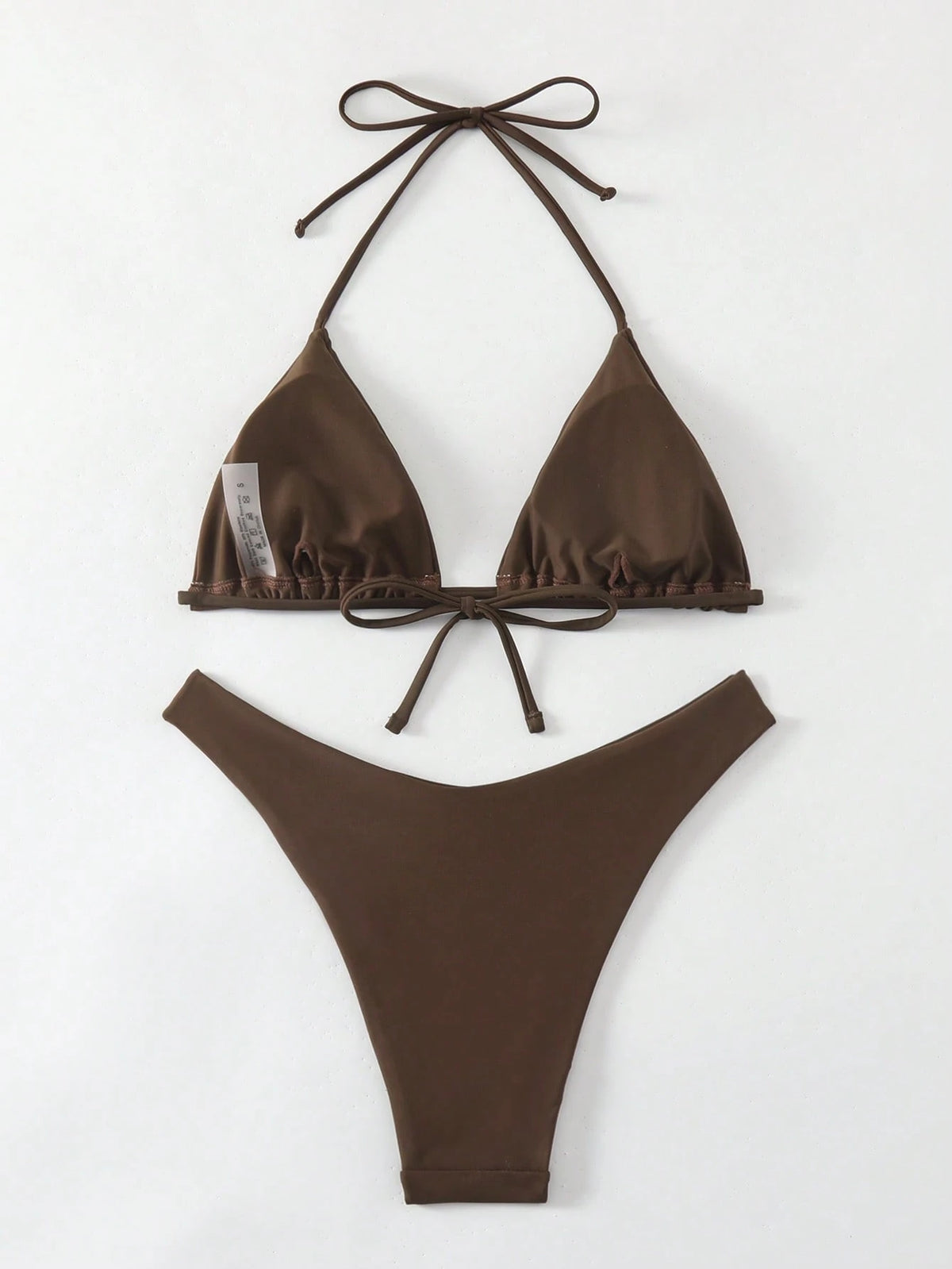 Swim Mod Women's Solid Color Halter Tie Front Bikini Set, Simple And Fashionable For Casual Daily Wear Summer