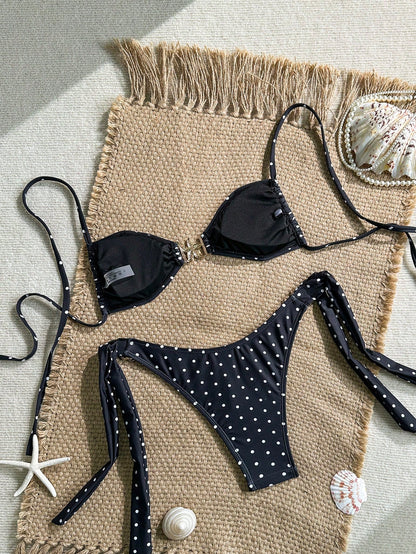 Swim Mod Women's Tropical Print Two Pieces Bikini Set, Casual Holiday