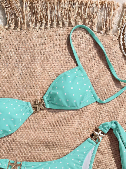 Swim Mod Women's Tropical Print Two Pieces Bikini Set, Casual Holiday