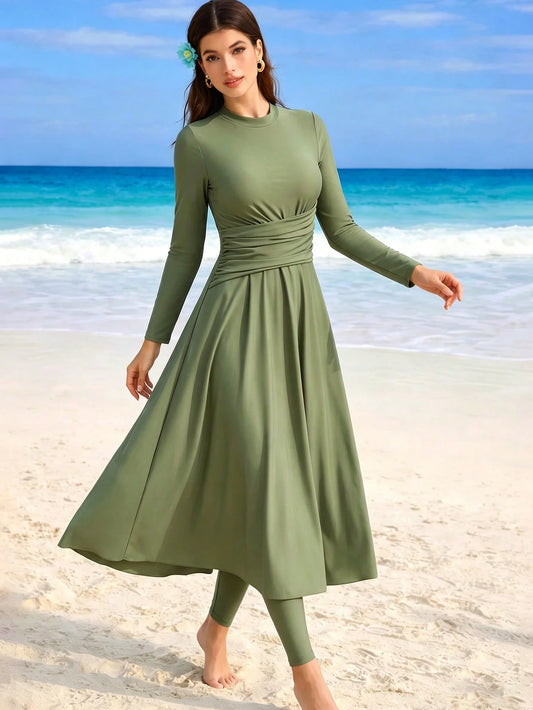 Swim Mulvari Elegant Waist Inched Long Sleeve Vacation Swimwear Includes Swimwear Pants Vacation Set