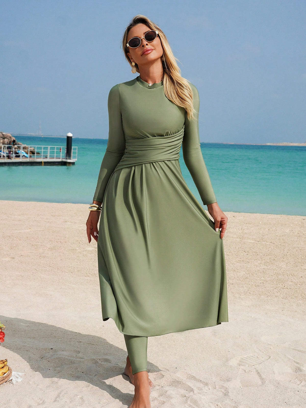 Swim Mulvari Elegant Waist Inched Long Sleeve Vacation Swimwear Includes Swimwear Pants Vacation Set