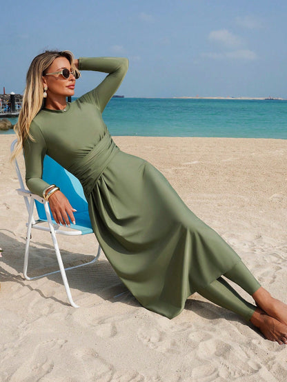 Swim Mulvari Elegant Waist Inched Long Sleeve Vacation Swimwear Includes Swimwear Pants Vacation Set