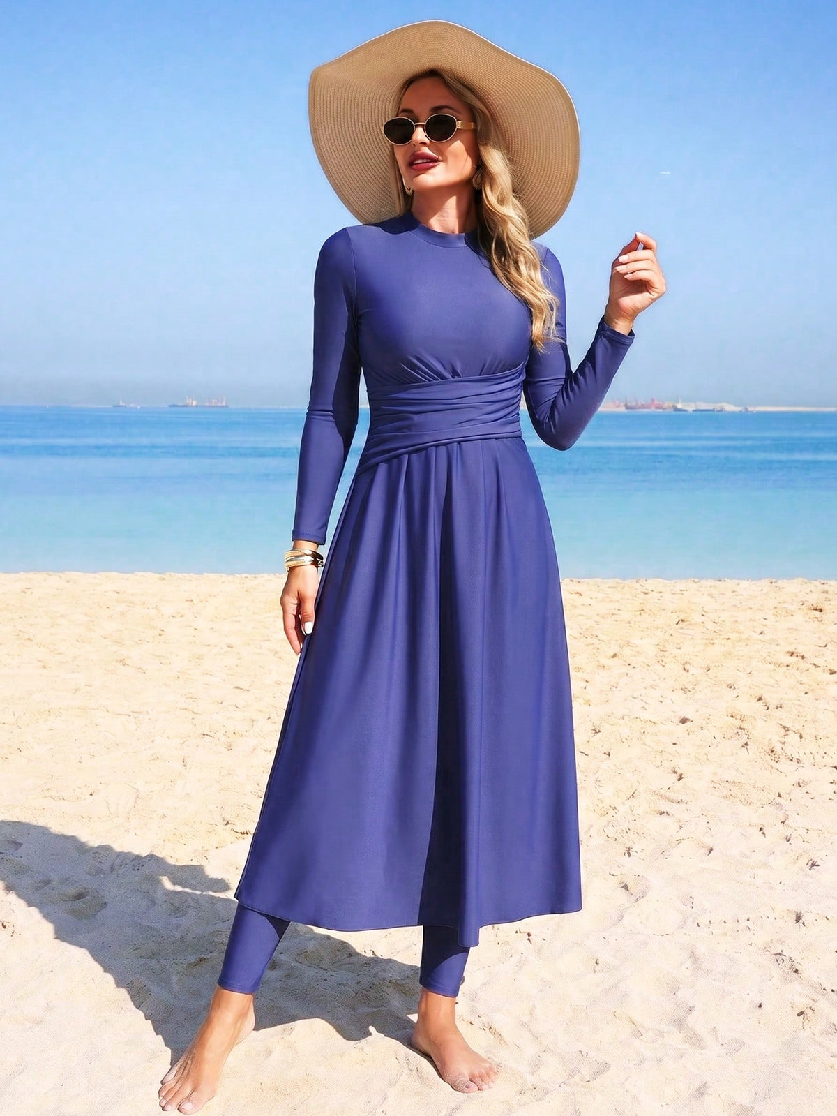 Swim Mulvari Elegant Waist Inched Long Sleeve Vacation Swimwear Includes Swimwear Pants Vacation Set