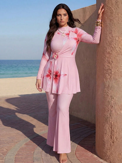 Swim Mulvari Plus Size Women's Floral Print Burkini 2 Pieces Set