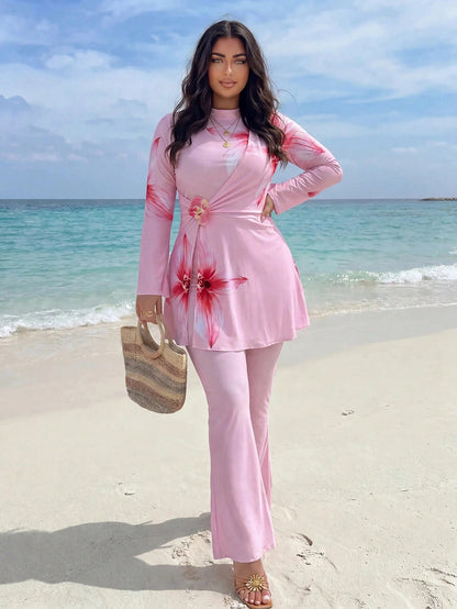 Swim Mulvari Plus Size Women's Floral Print Burkini 2 Pieces Set