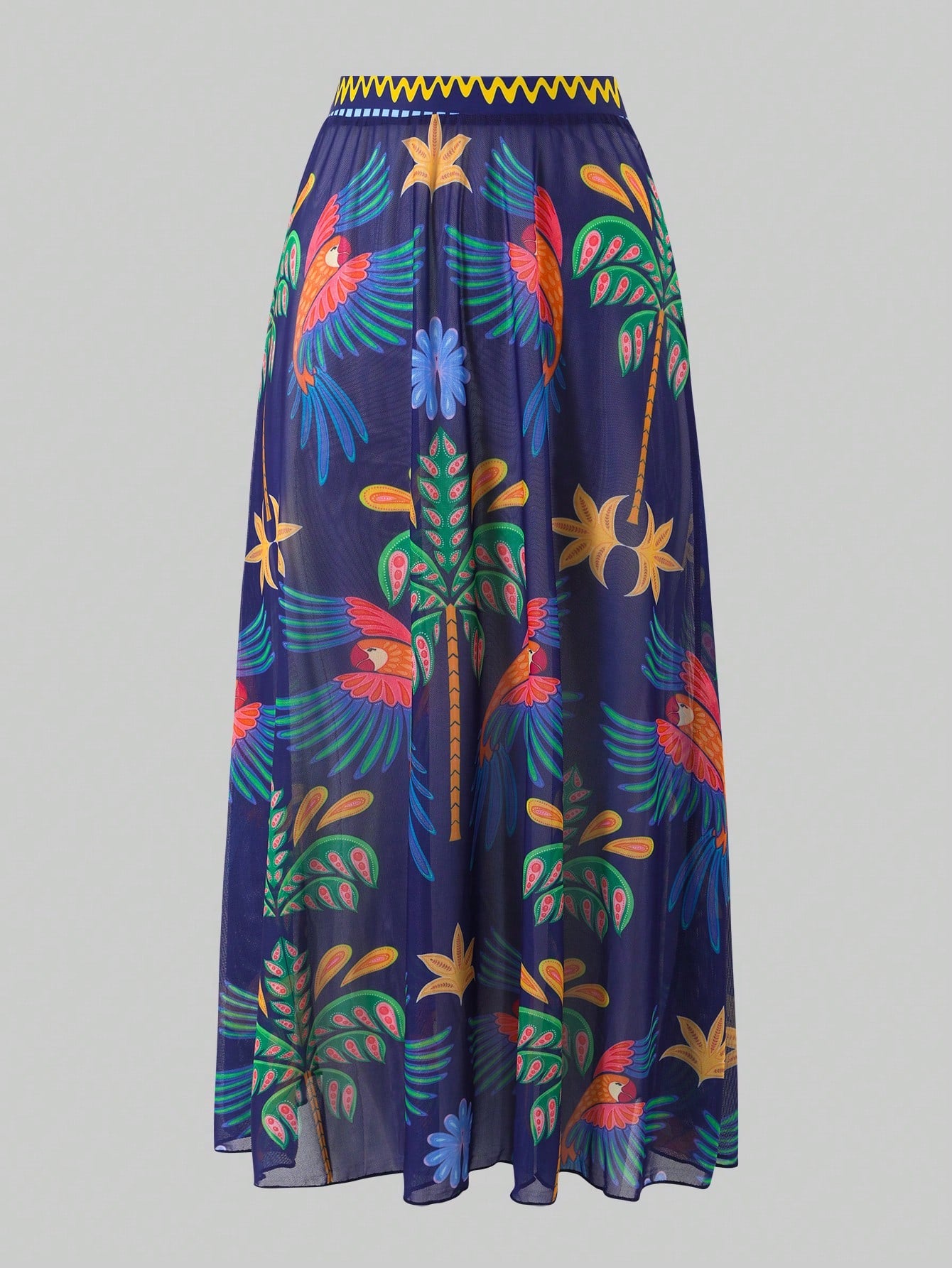 Swim Oasis 2026 Summer Plus Size Women's Fashionable Sexy Deep V-Neck Tropical Bird Digital Print One-Piece Swimsuit + Wrap Skirt Beach Set