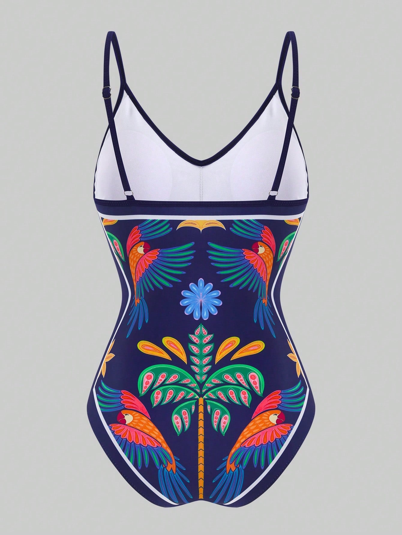 Swim Oasis 2026 Summer Plus Size Women's Fashionable Sexy Deep V-Neck Tropical Bird Digital Print One-Piece Swimsuit + Wrap Skirt Beach Set