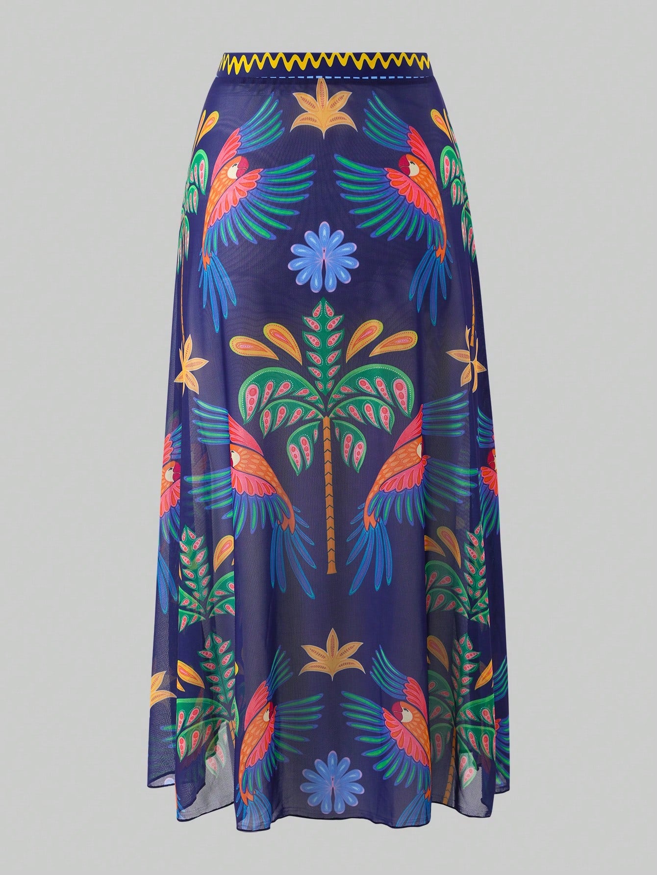 Swim Oasis 2026 Summer Plus Size Women's Fashionable Sexy Deep V-Neck Tropical Bird Digital Print One-Piece Swimsuit + Wrap Skirt Beach Set