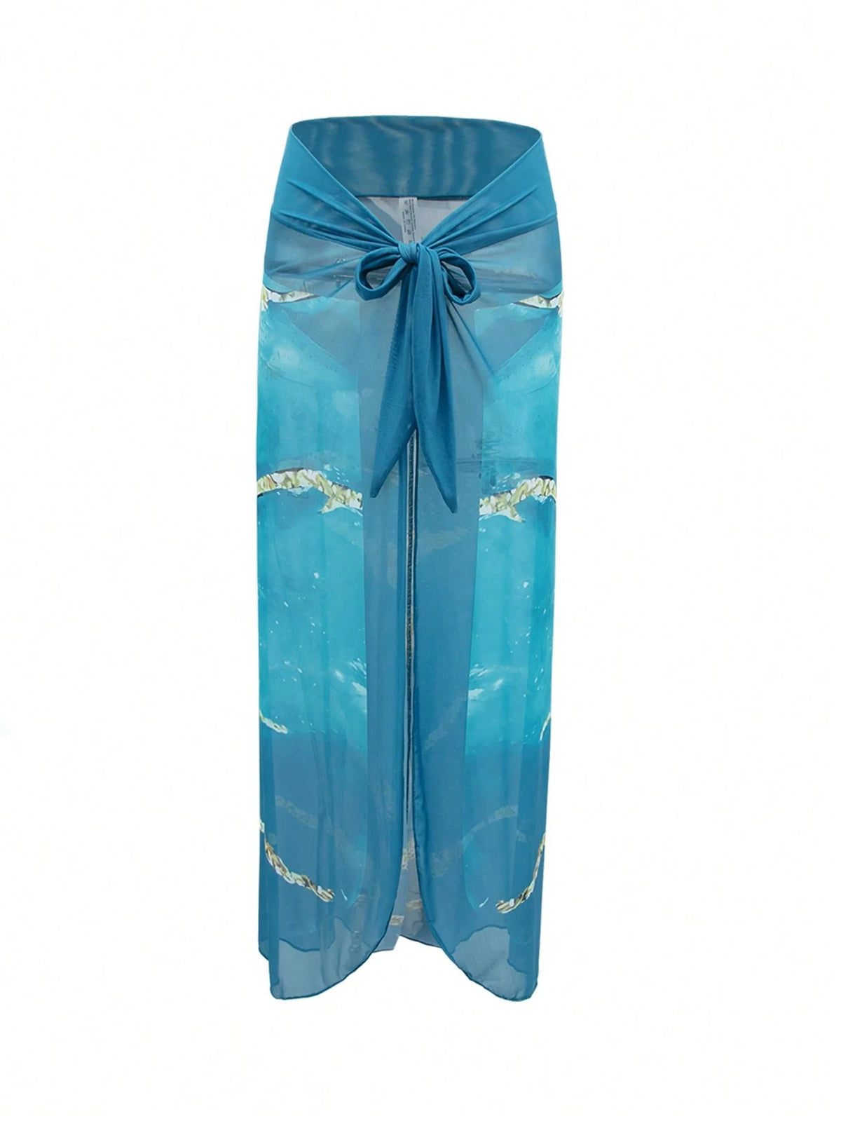 Swim Oasis Blue Textured Pattern Straps Sleeveless Swimsuit With Contrast Binding And Midi Skirt Set