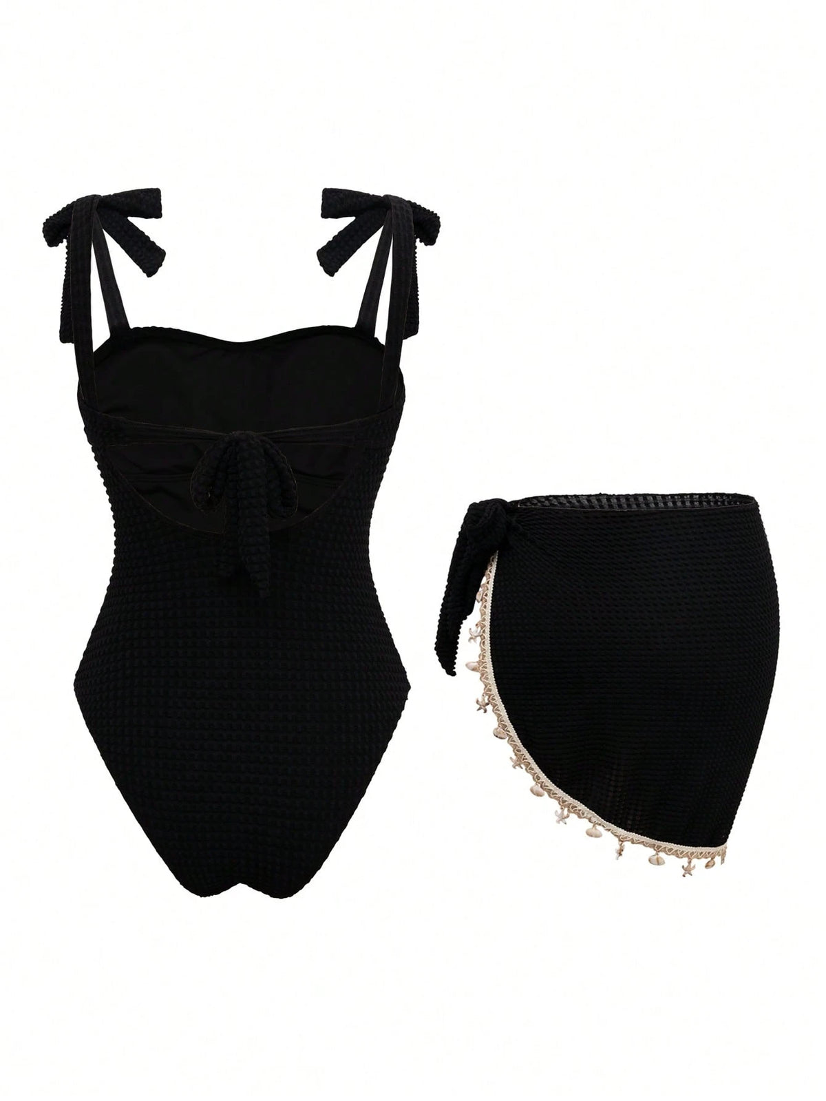 Swim Oasis New Hot-Selling One-Piece Swimsuit With Shell Metal Accessories, Bandeau Tie-Up Beach Vacation 2 Pieces Set