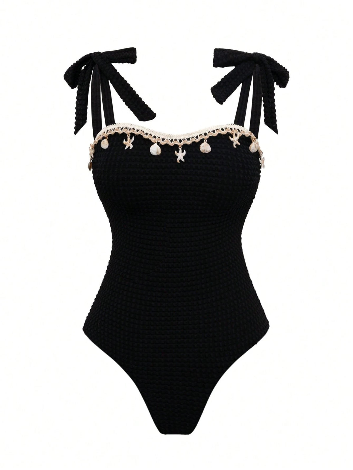 Swim Oasis New Hot-Selling One-Piece Swimsuit With Shell Metal Accessories, Bandeau Tie-Up Beach Vacation 2 Pieces Set