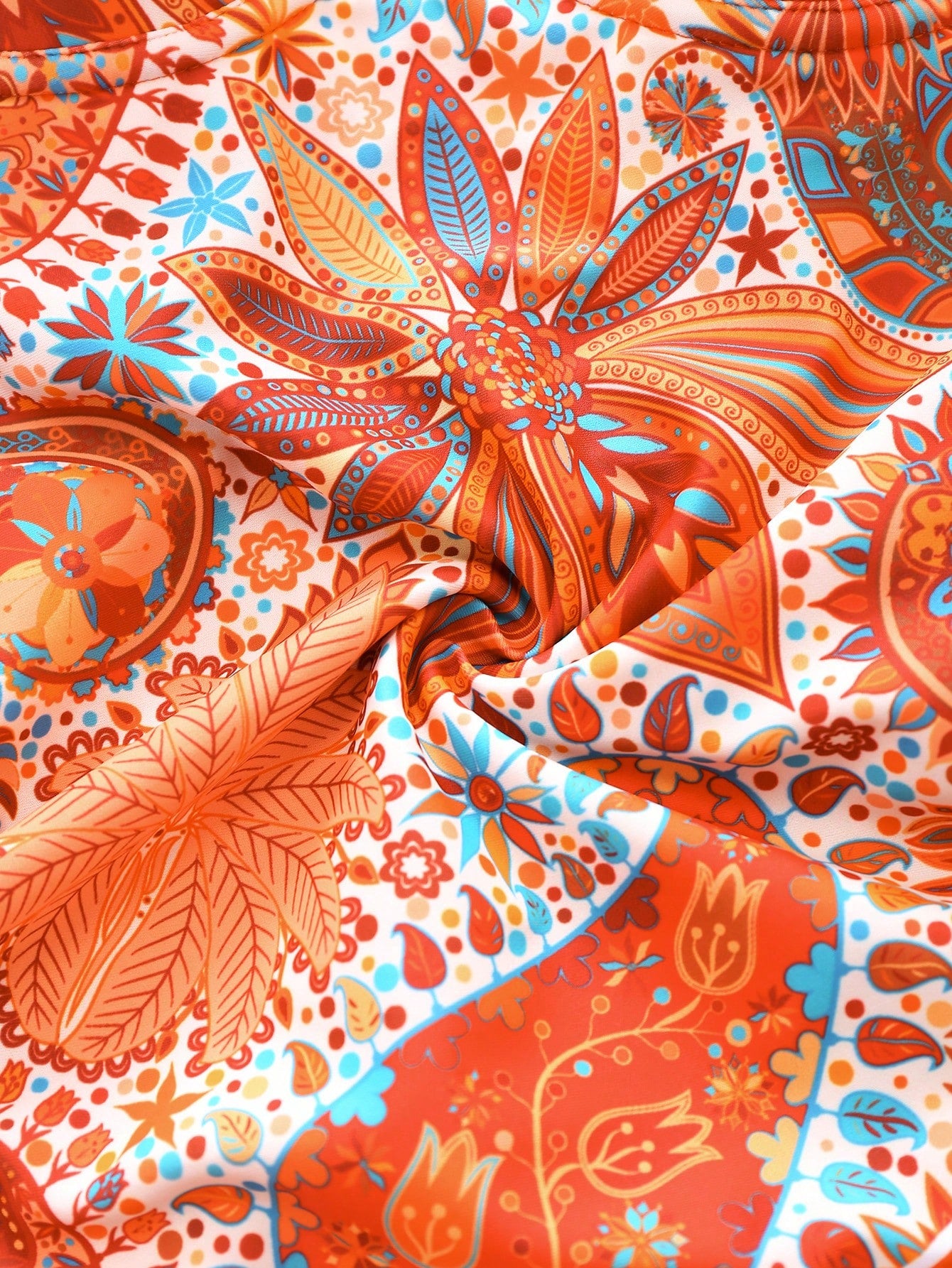Swim Oasis Plus Size 2pcs Orange-Tone Print One Piece Swimsuit With Liftup Cup Maxi Skirt,Women's Boho Elegant White Summer Beach Party Holiday Cruise Outfits