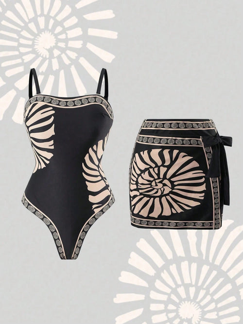 Swim Oasis Plus Size One-Piece Swimsuit, Elegant High-End Set, Positioning Print, Casual Resort Print