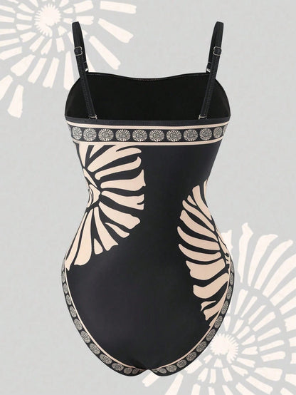 Swim Oasis Plus Size One-Piece Swimsuit, Elegant High-End Set, Positioning Print, Casual Resort Print