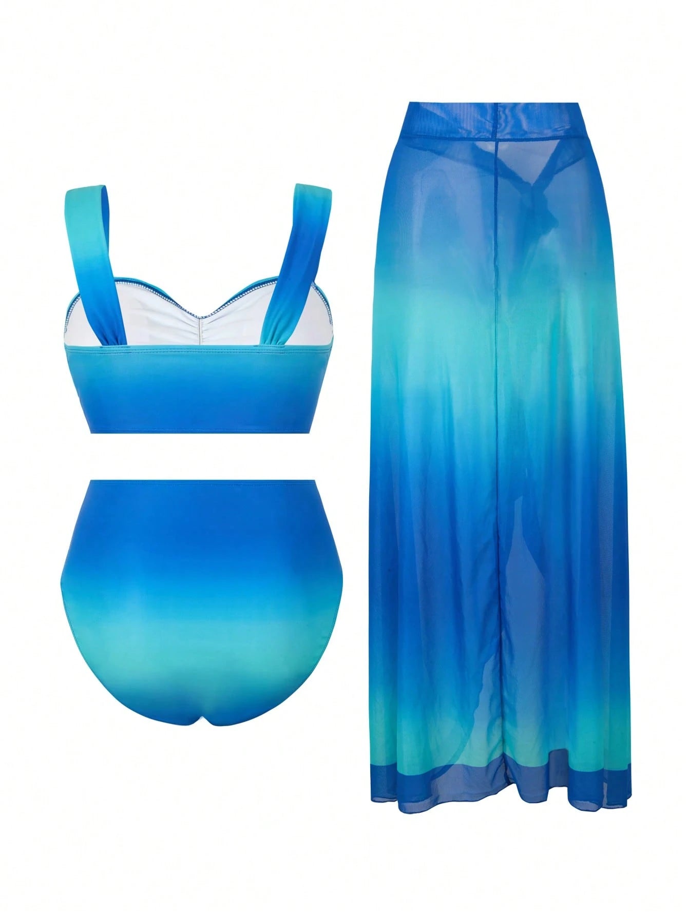 Swim Oasis Plus Size Women Ombre Casual Vacation Ruched Bikini Set With Cover-Up Skirt