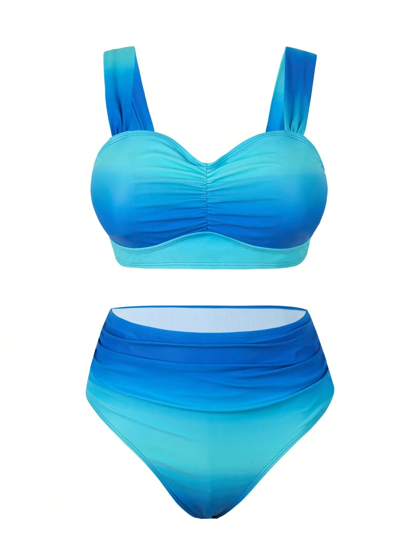 Swim Oasis Plus Size Women Ombre Casual Vacation Ruched Bikini Set With Cover-Up Skirt
