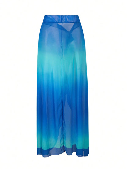 Swim Oasis Plus Size Women Ombre Casual Vacation Ruched Bikini Set With Cover-Up Skirt