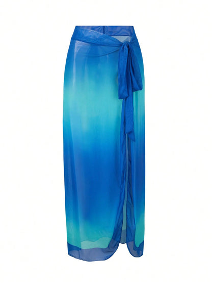 Swim Oasis Plus Size Women Ombre Casual Vacation Ruched Bikini Set With Cover-Up Skirt