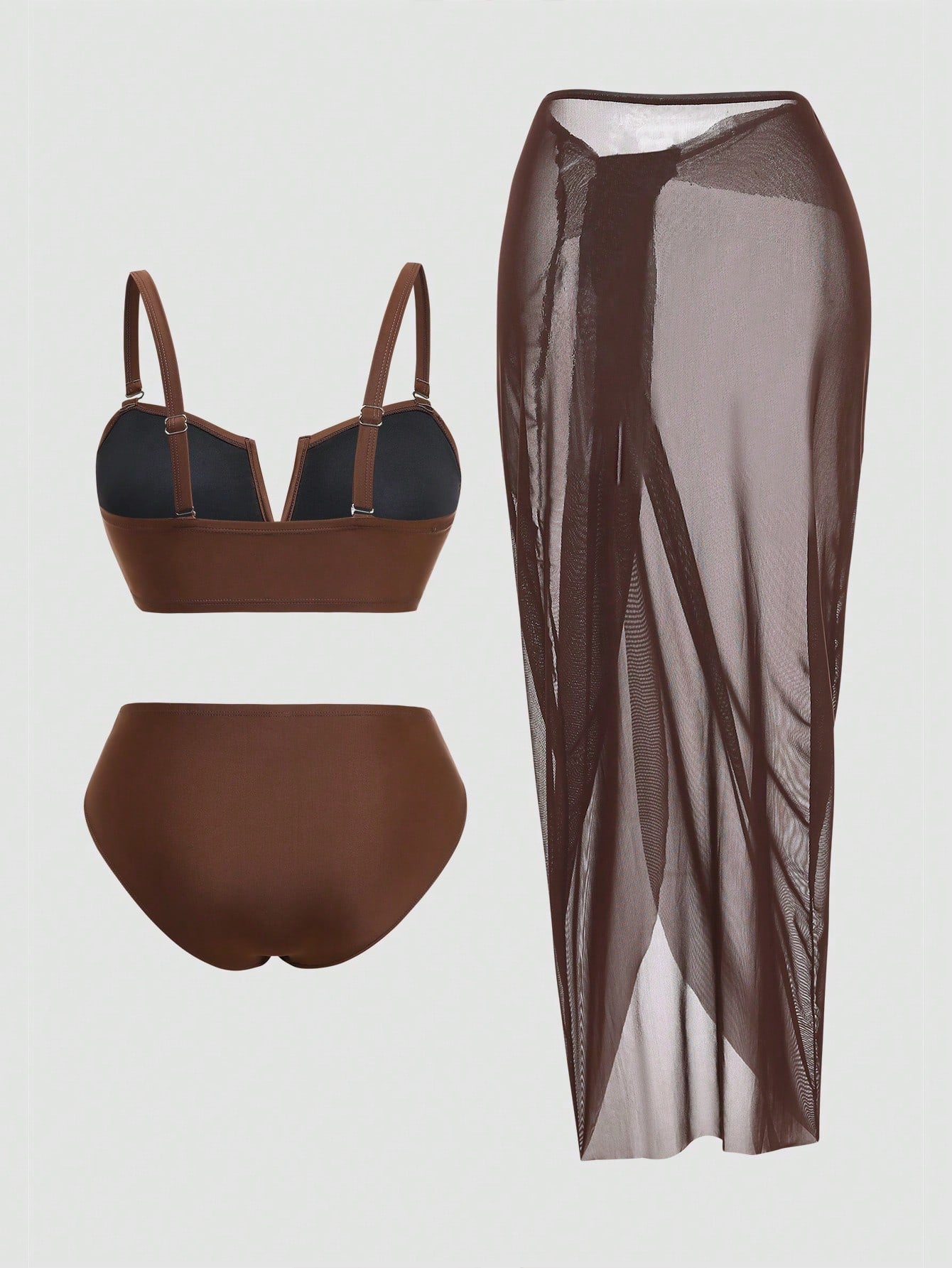 Swim Oasis Plus Size Women's 3-Piece Swimsuit Set With Ruched Camisole Top, Triangle Bikini Bottoms And Sheer Maxi Skirt