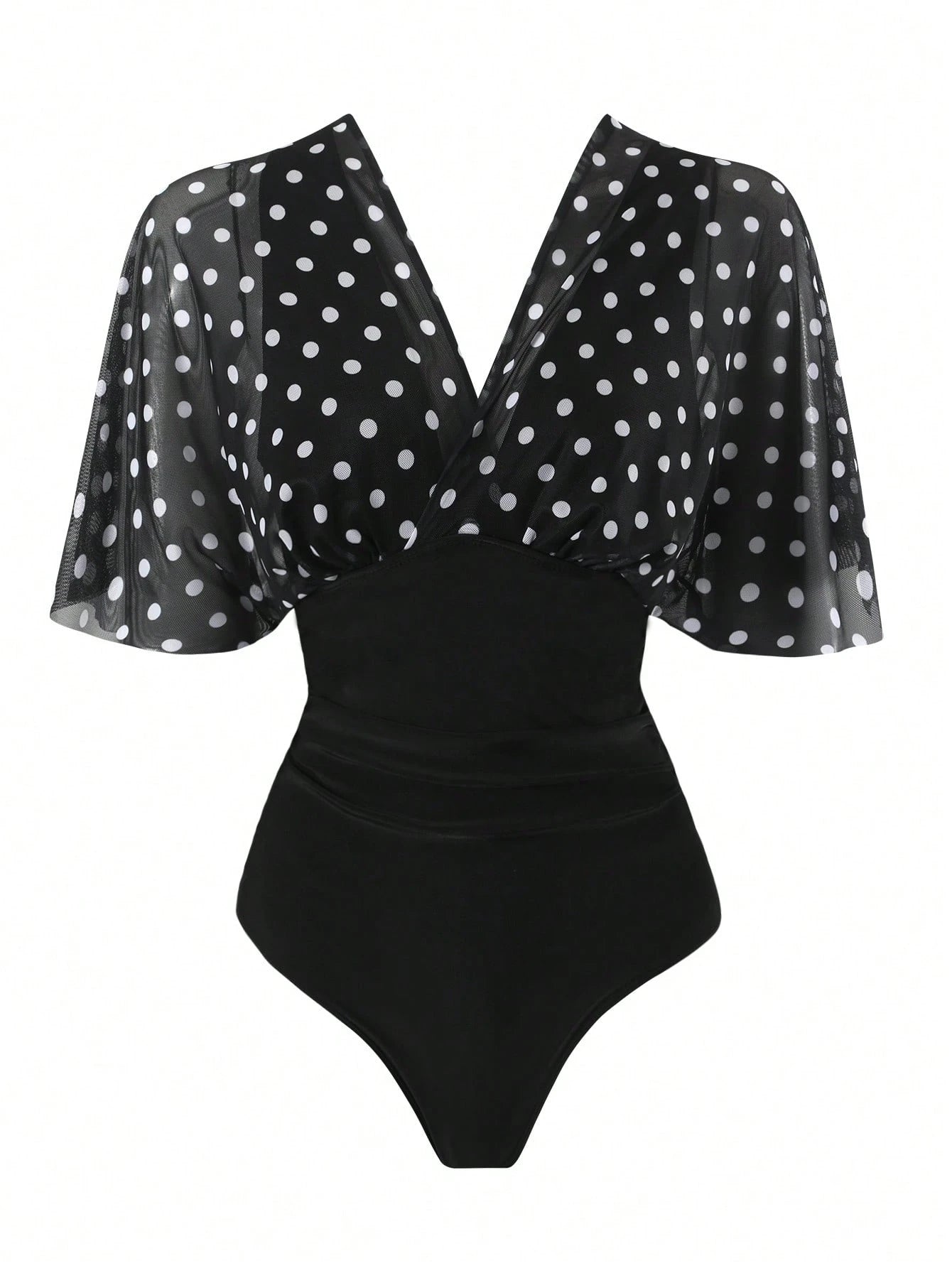 Swim Oasis Plus Size Women's Vintage Polka Dot One-Piece Swimsuit & Coverup Skirt Set,Black,Summer,1920s Flapper,Formal,Evening,Vacation,Holiday Beach Wear