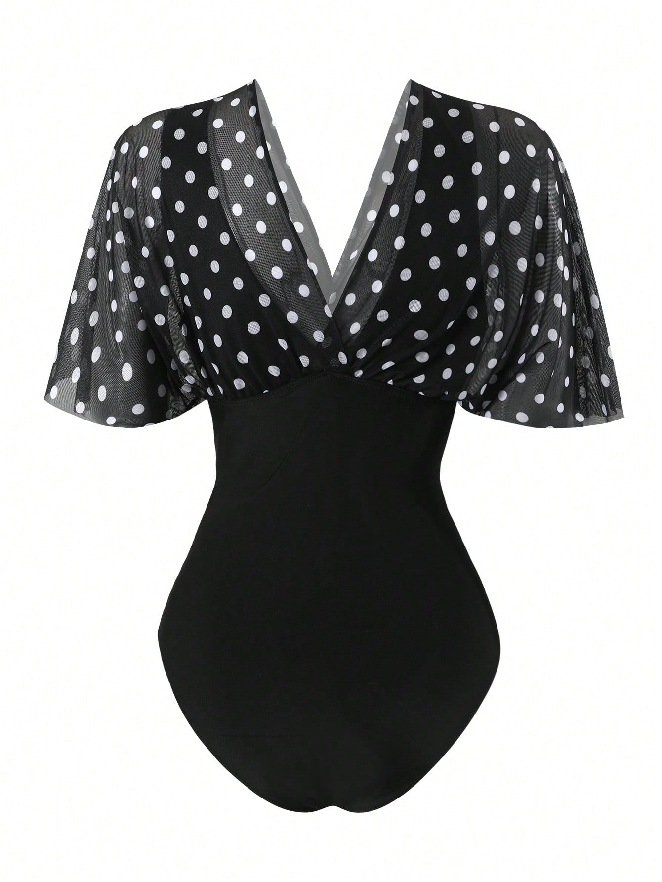 Swim Oasis Plus Size Women's Vintage Polka Dot One-Piece Swimsuit & Coverup Skirt Set,Black,Summer,1920s Flapper,Formal,Evening,Vacation,Holiday Beach Wear