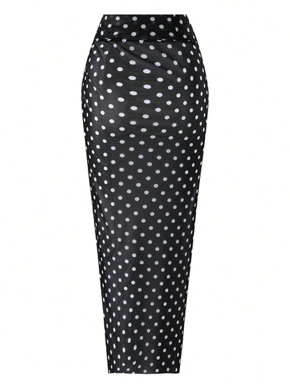 Swim Oasis Plus Size Women's Vintage Polka Dot One-Piece Swimsuit & Coverup Skirt Set,Black,Summer,1920s Flapper,Formal,Evening,Vacation,Holiday Beach Wear