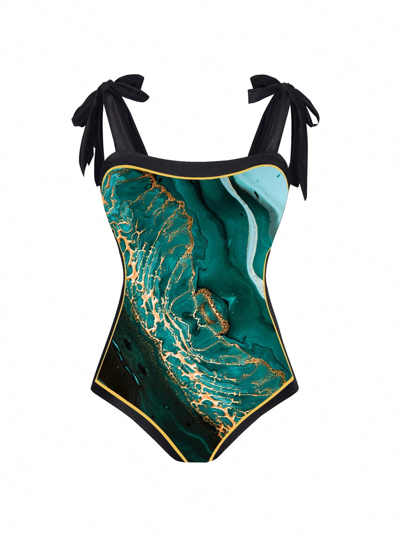 Swim Oasis Summer Beach 2pcs/Set Plus Size Women's Marble Pattern One-Piece Swimsuit With Cover-Up Skirt Carnival