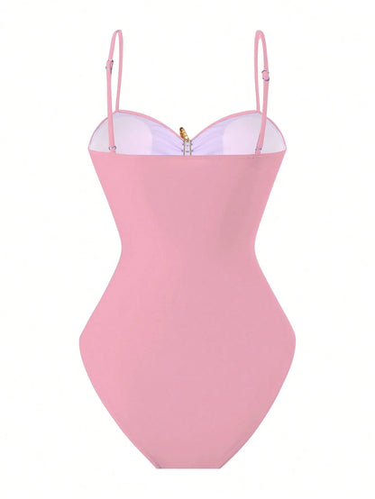 Swim Oasis Women's Summer Beach Vacation Hollow-Out Starfish Decor Ruched Slimming One-Piece Swimsuit With Tie-Up Maxi Skirt