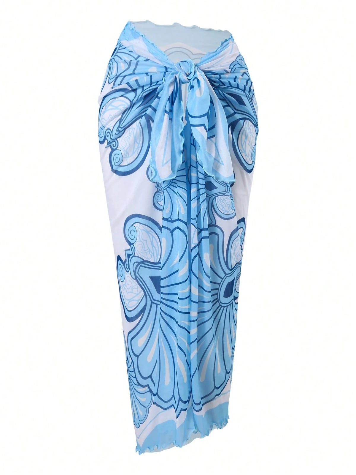 Swim Oasis Women Summer Beach Holiday Hollow-Out Starfish Decor Ruched Tummy Control One-Piece Swimsuit With Tie Waist Maxi Skirt