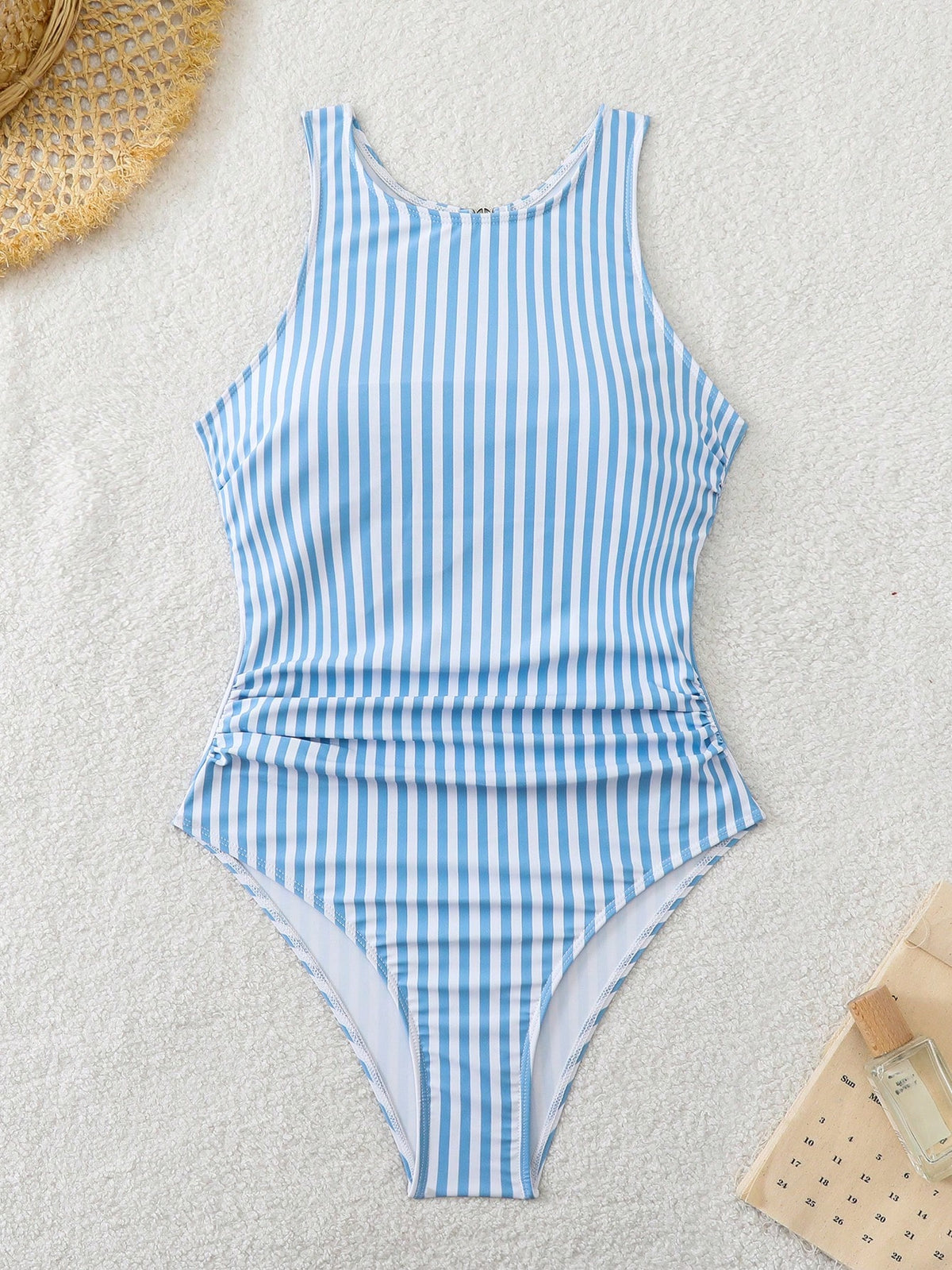 Swim SPRTY New Summer Striped Round Neck Sleeveless Backless Sports Style One-Piece Swimsuit For Women