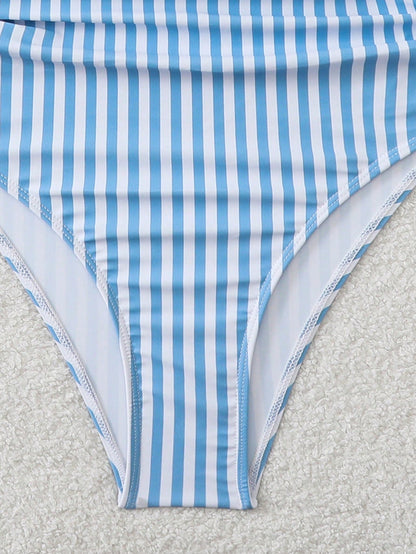 Swim SPRTY New Summer Striped Round Neck Sleeveless Backless Sports Style One-Piece Swimsuit For Women