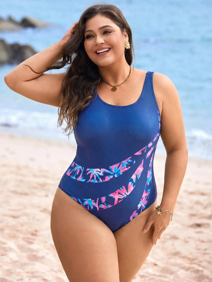 Swim SPRTY Plus Size Vacation Coconut Tree Print One-Piece Swimsuit