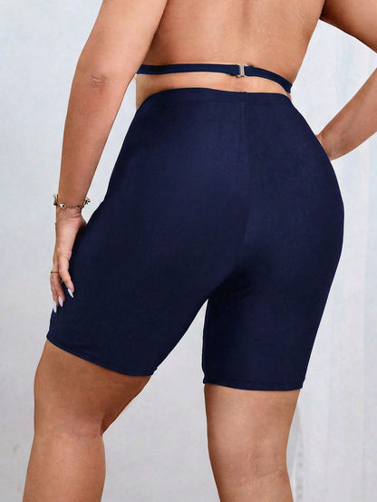 Swim SPRTY Plus Size Women's Solid Color Casual Swim Shorts Bikini Bottoms Butt Lifting Shorts