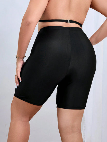 Swim SPRTY Plus Size Women's Solid Color Casual Swim Shorts Bikini Bottoms Butt Lifting Shorts