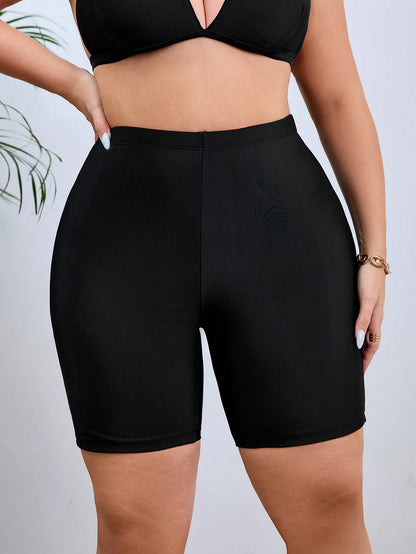 Swim SPRTY Plus Size Women's Solid Color Casual Swim Shorts Bikini Bottoms Butt Lifting Shorts