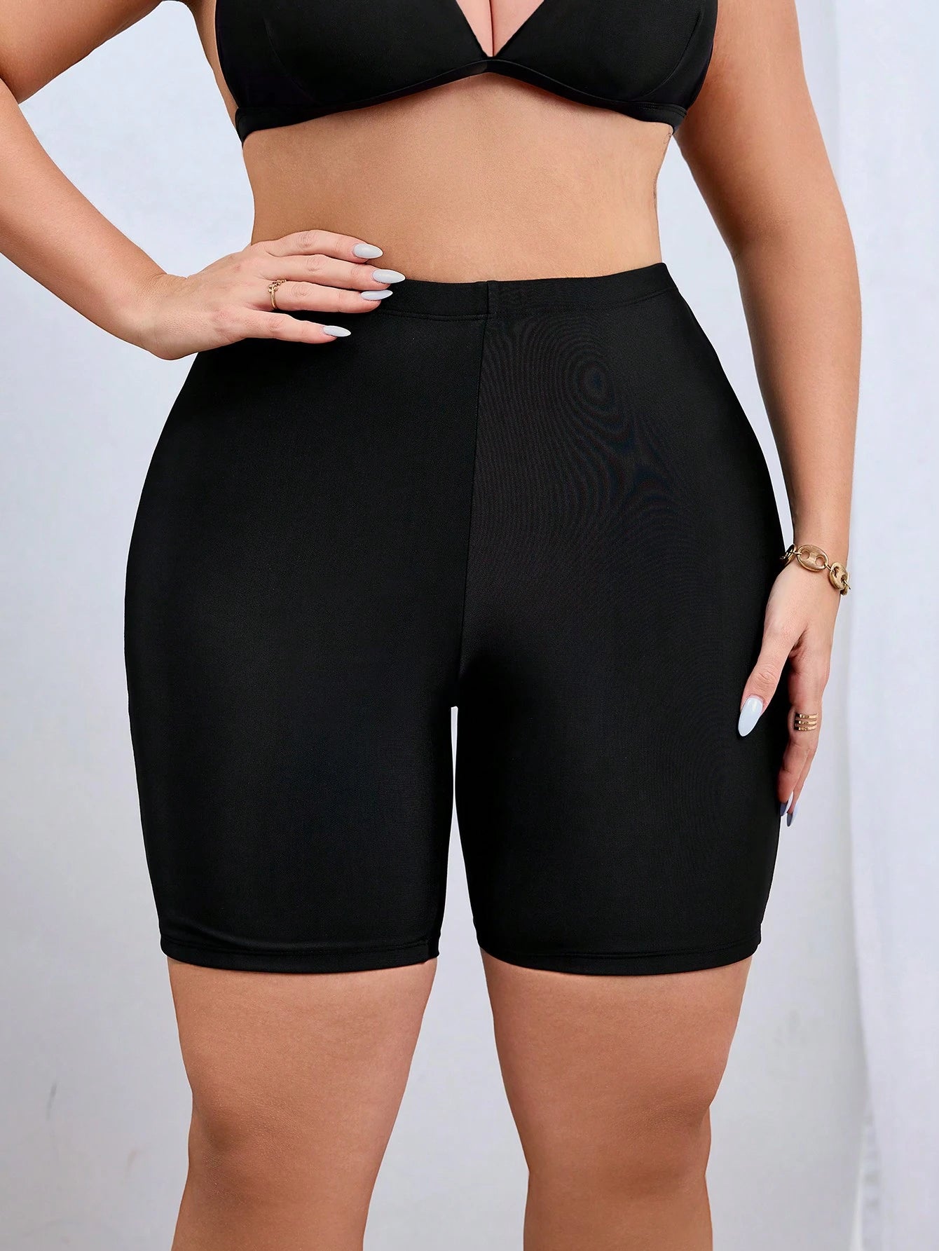 Swim SPRTY Plus Size Women's Solid Color Casual Swim Shorts Bikini Bottoms Butt Lifting Shorts